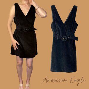 🖤 Black Corduroy Belted Mini Dress – Size M